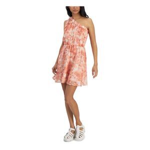 KIT + SKY Womens Orange Tie Lined Elastic Waist Sleeveless Short Dress L